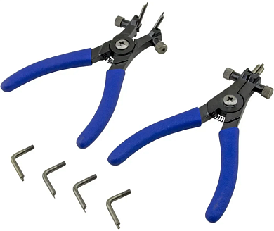 Набор универсальных съемников стопорных колец 2шт. сжим / разжим, 45°, 90°, 180° с насадками